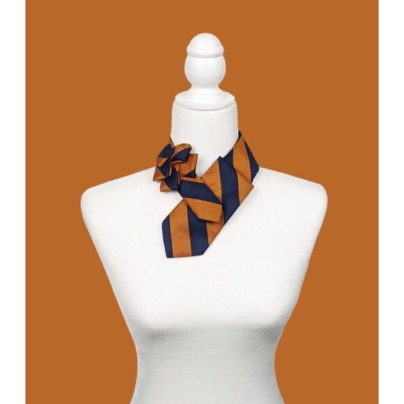 Ogsplosh Ascot Scarf Made From A Repurposed Necktie Navy & Orange Stripes NEW - Picture 1 of 7